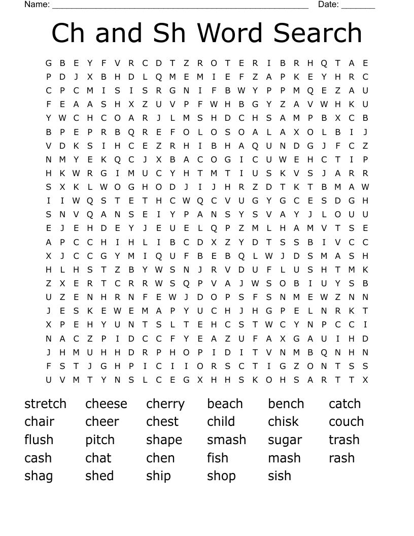 Ch and Sh Word Search