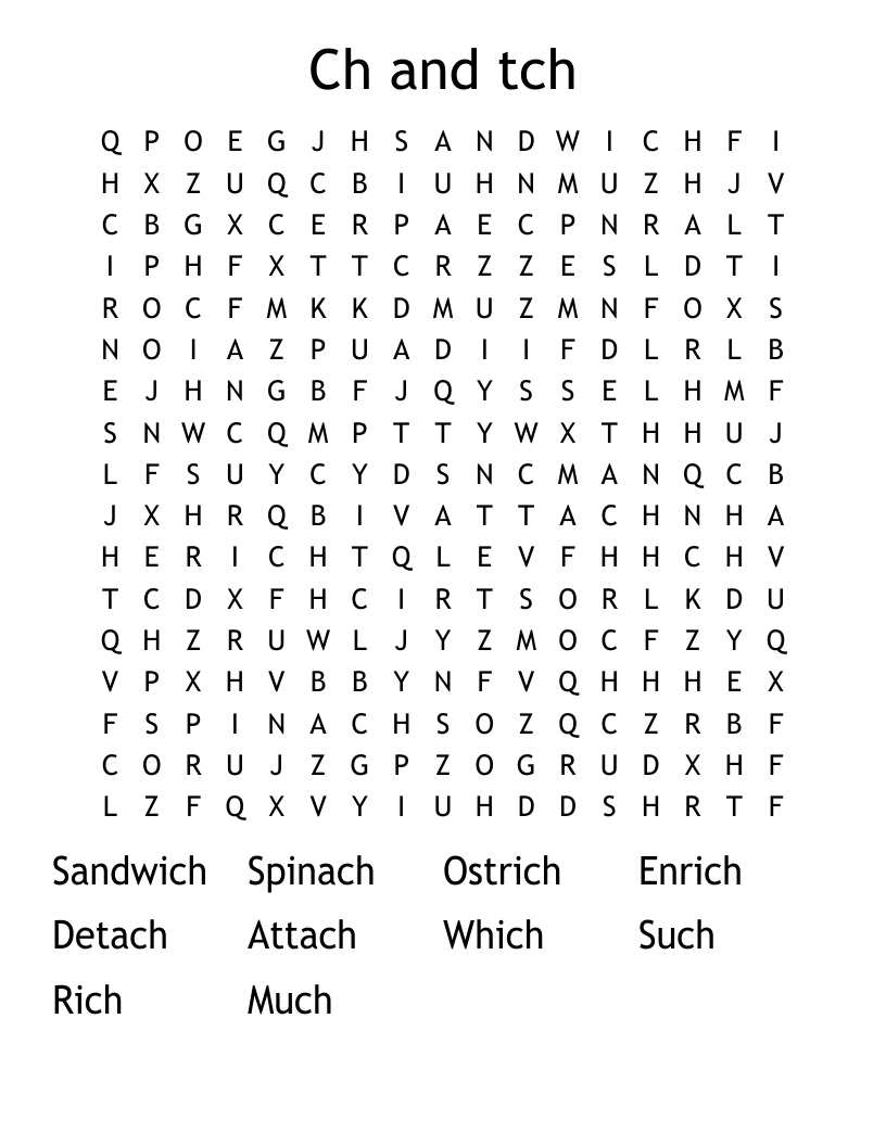 Ch and tch Word Search