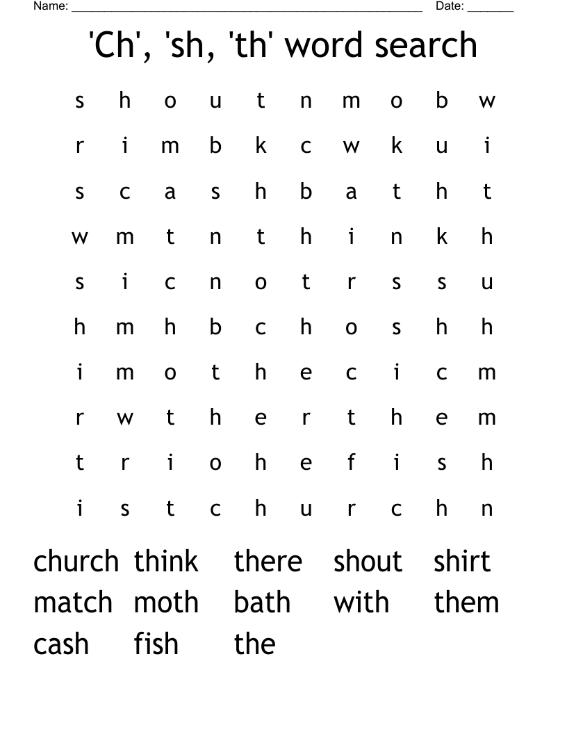 'Ch', 'sh, 'th' word search