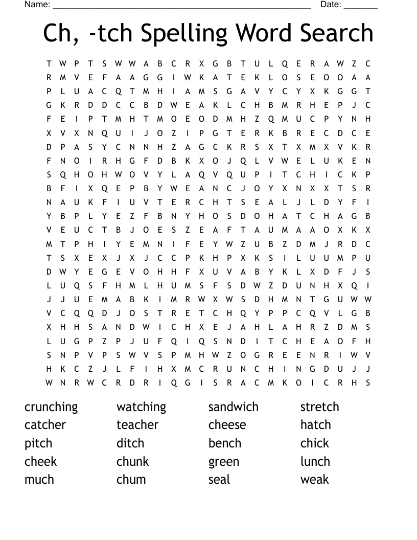 Ch, -tch Spelling Word Search