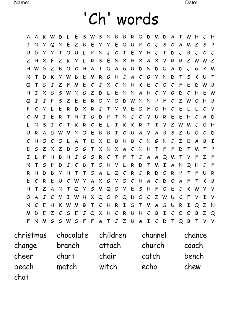 'Ch' words Word Search
