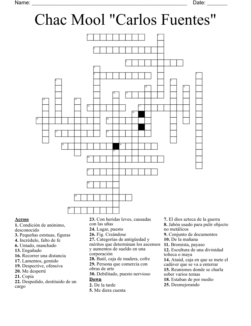 Chac Mool "Carlos Fuentes"  Crossword
