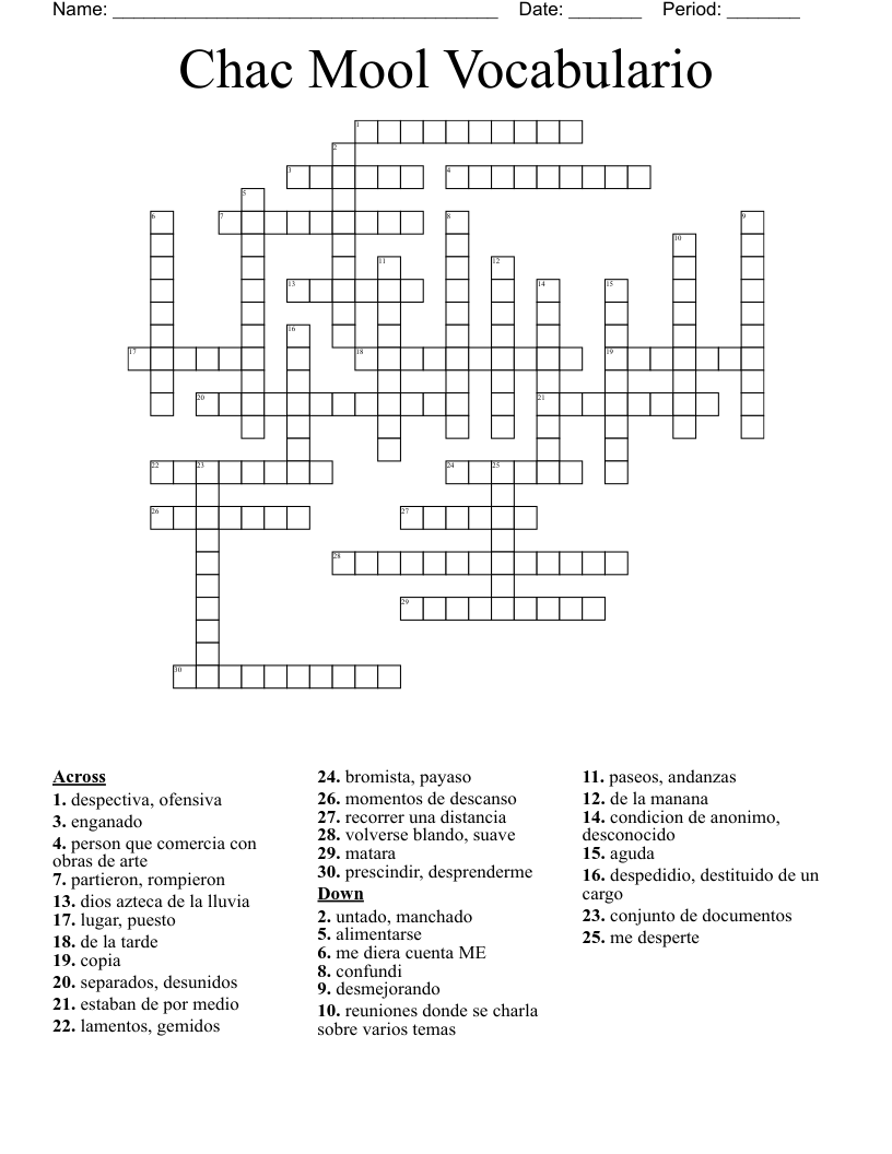 Chac Mool Vocabulario Crossword