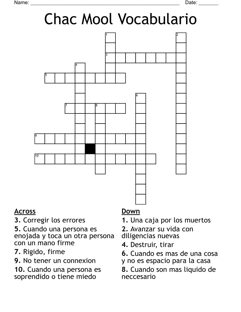 Chac Mool Vocabulario Crossword