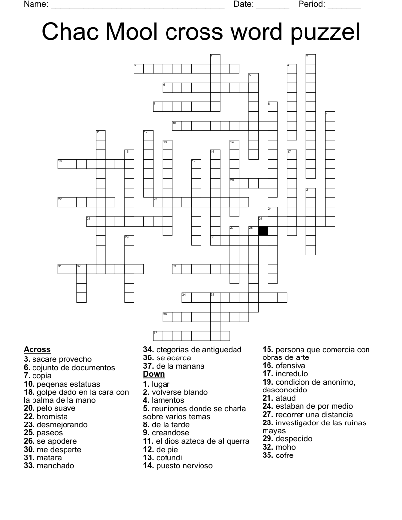 Chac Mool cross word puzzel