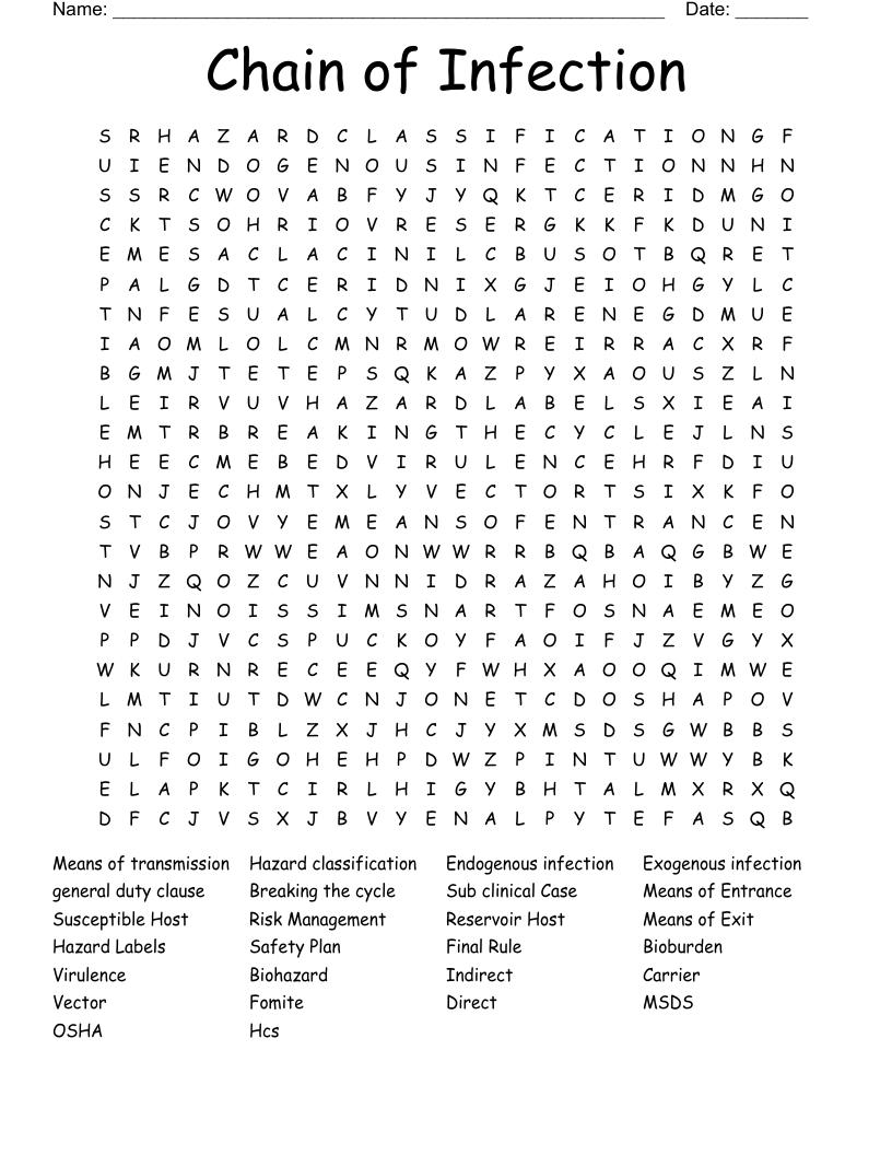 Chain of Infection Word Search