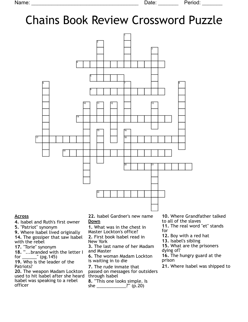 Chains Book Review Crossword Puzzle