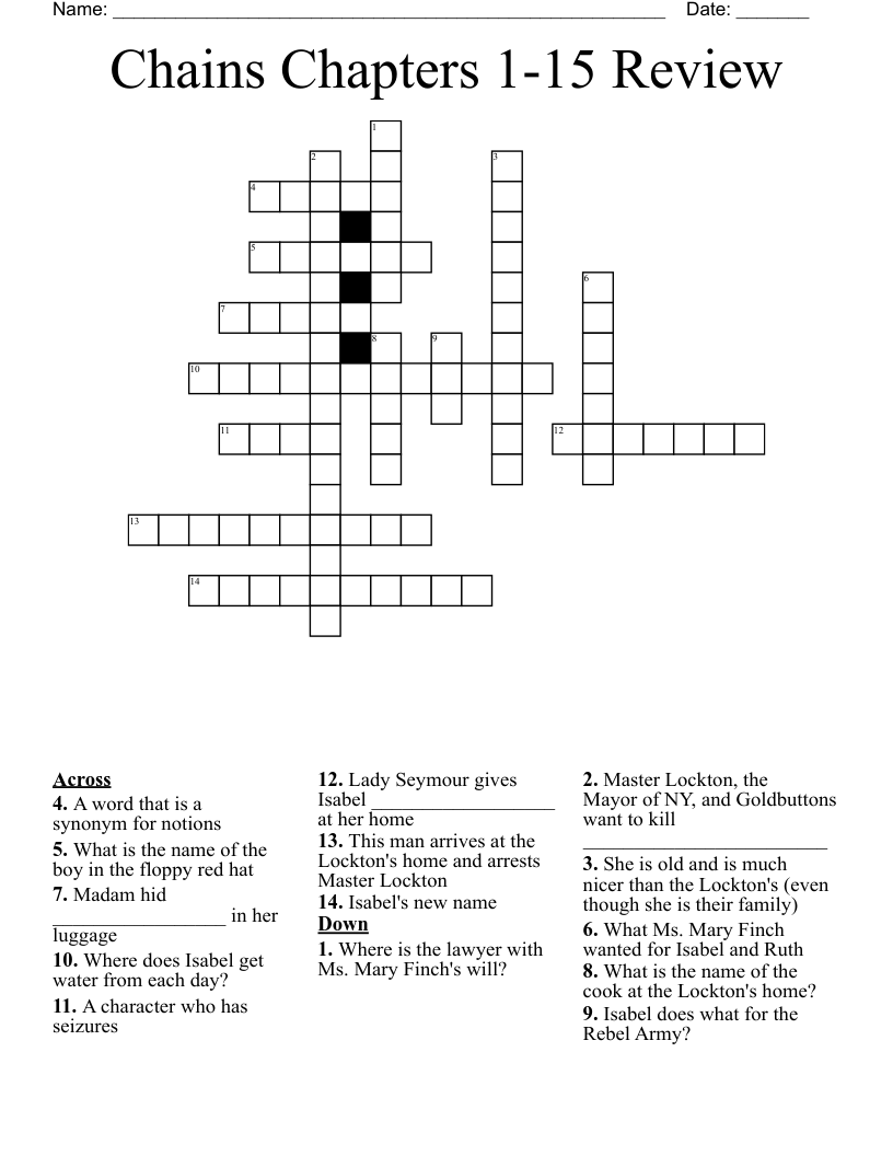 Chains Chapters 1-15 Review Crossword