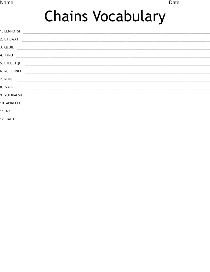 Chains Vocabulary Word Scramble