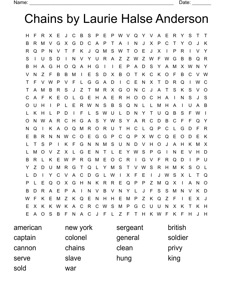 Chains by Laurie Halse Anderson Word Search