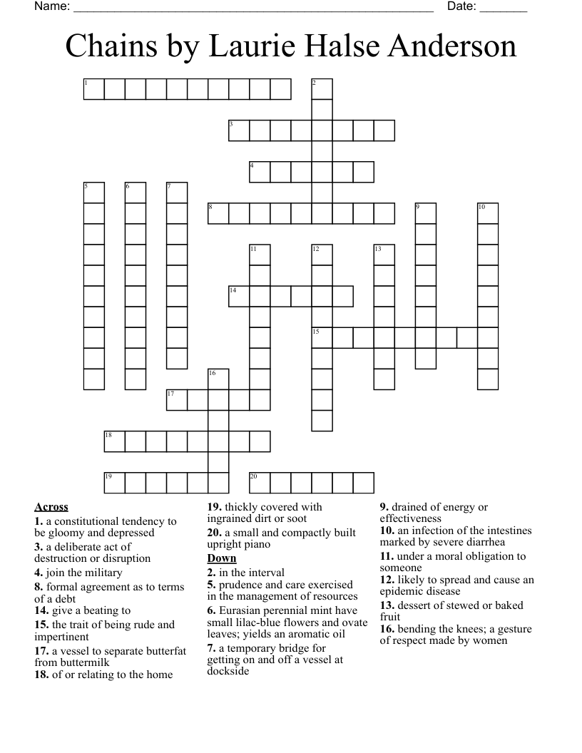 Chains by Laurie Halse Anderson  Crossword