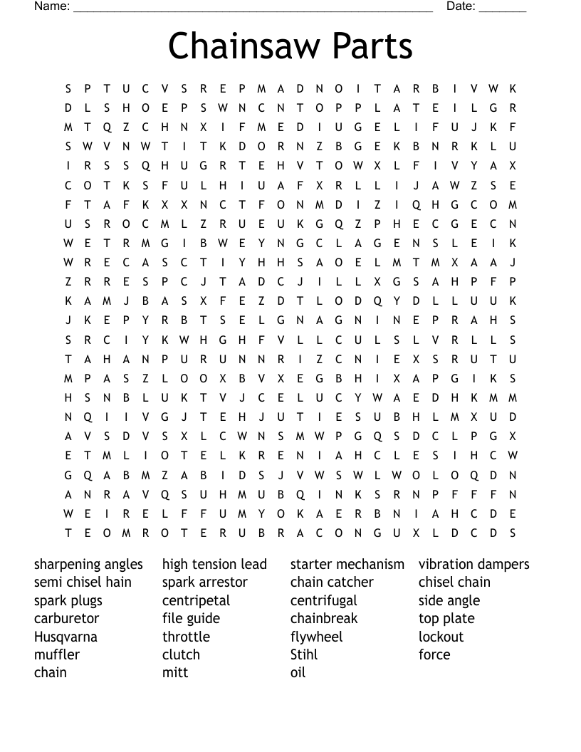 Chainsaw Parts Word Search