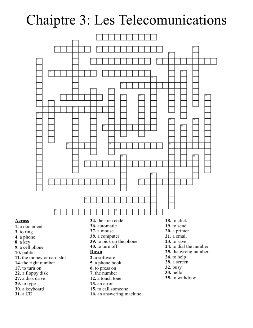 Chaiptre 3: Les Telecomunications Crossword