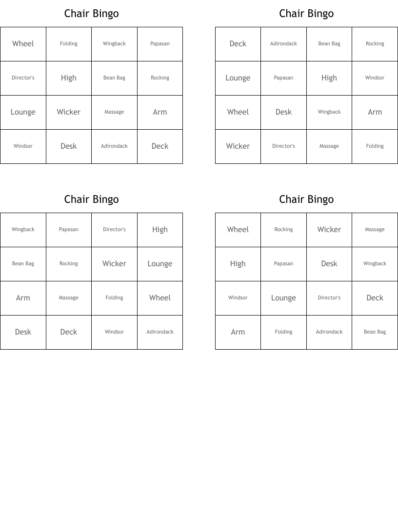 Chair Bingo