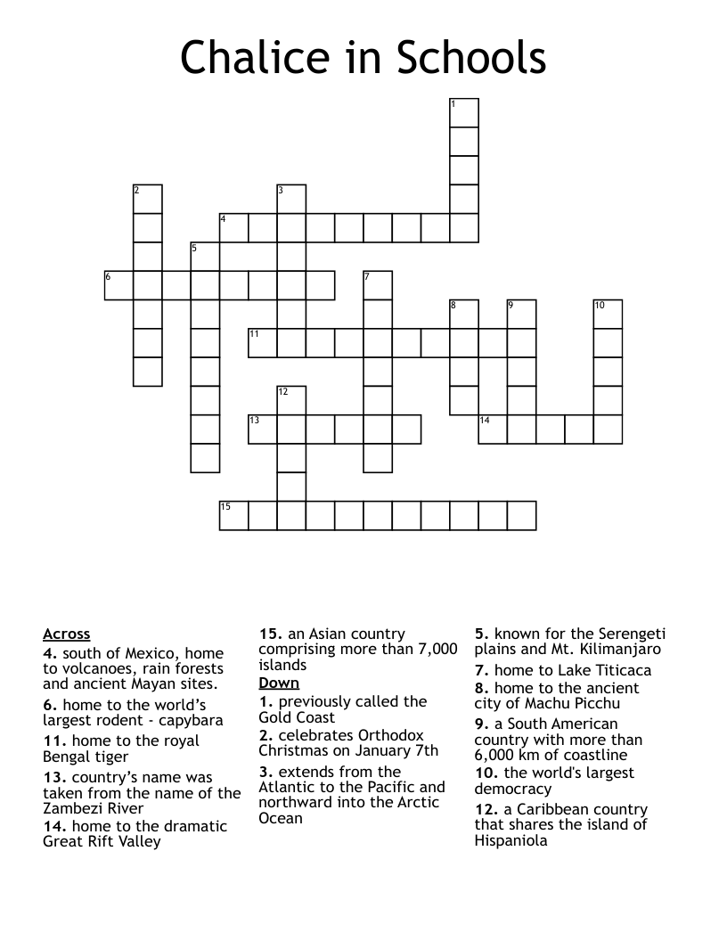 Chalice in Schools Crossword