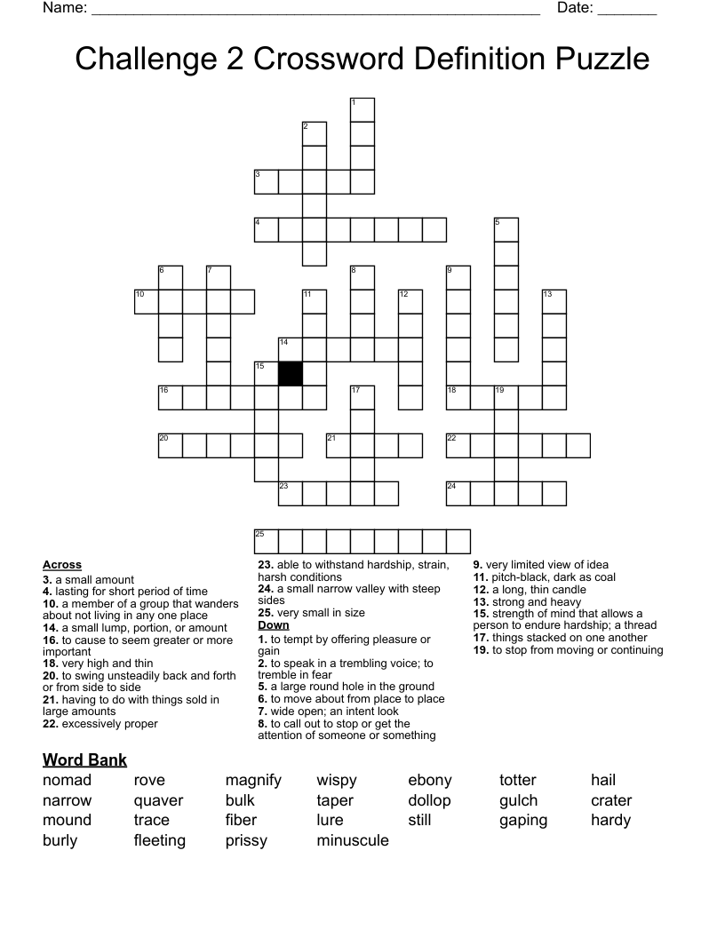 Challenge 2 Crossword Definition Puzzle
