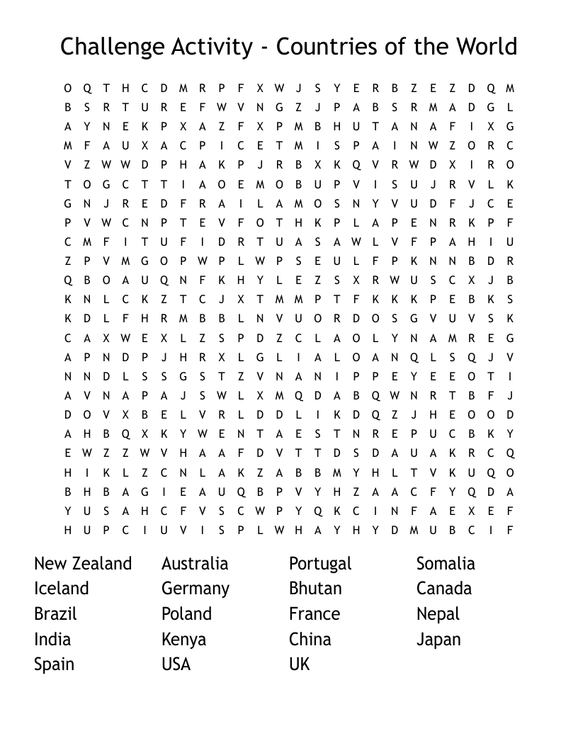 Challenge Activity - Countries of the World Word Search