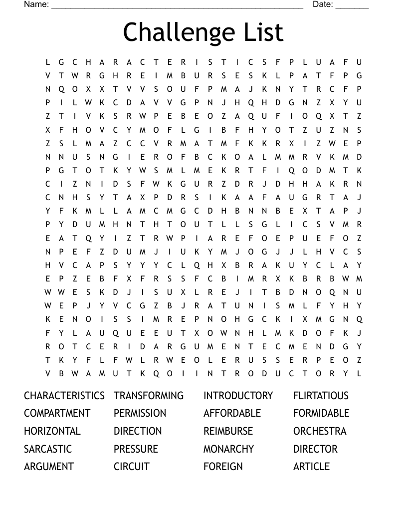 Challenge List Word Search