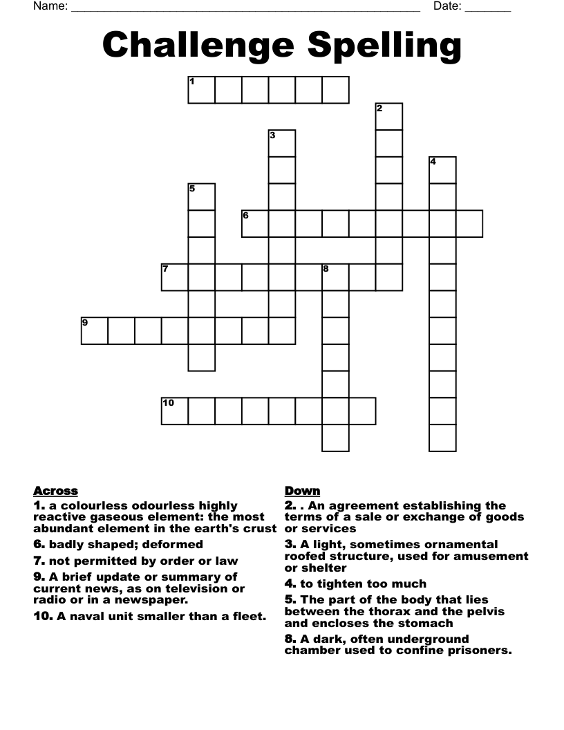 Challenge Spelling Crossword