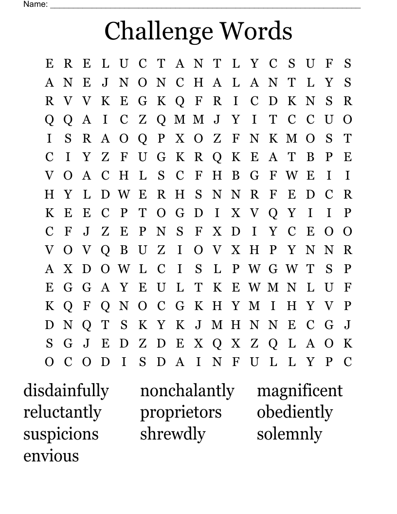 Challenge Words Word Search