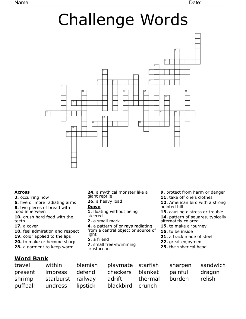 Challenge Words Crossword