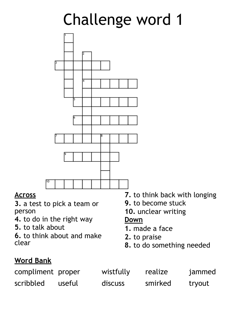Challenge word 1 Crossword