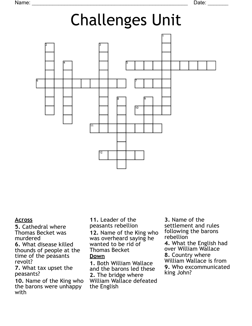 Challenges Unit Crossword