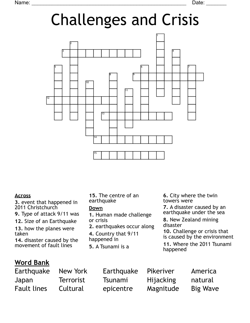 Challenges and Crisis  Crossword