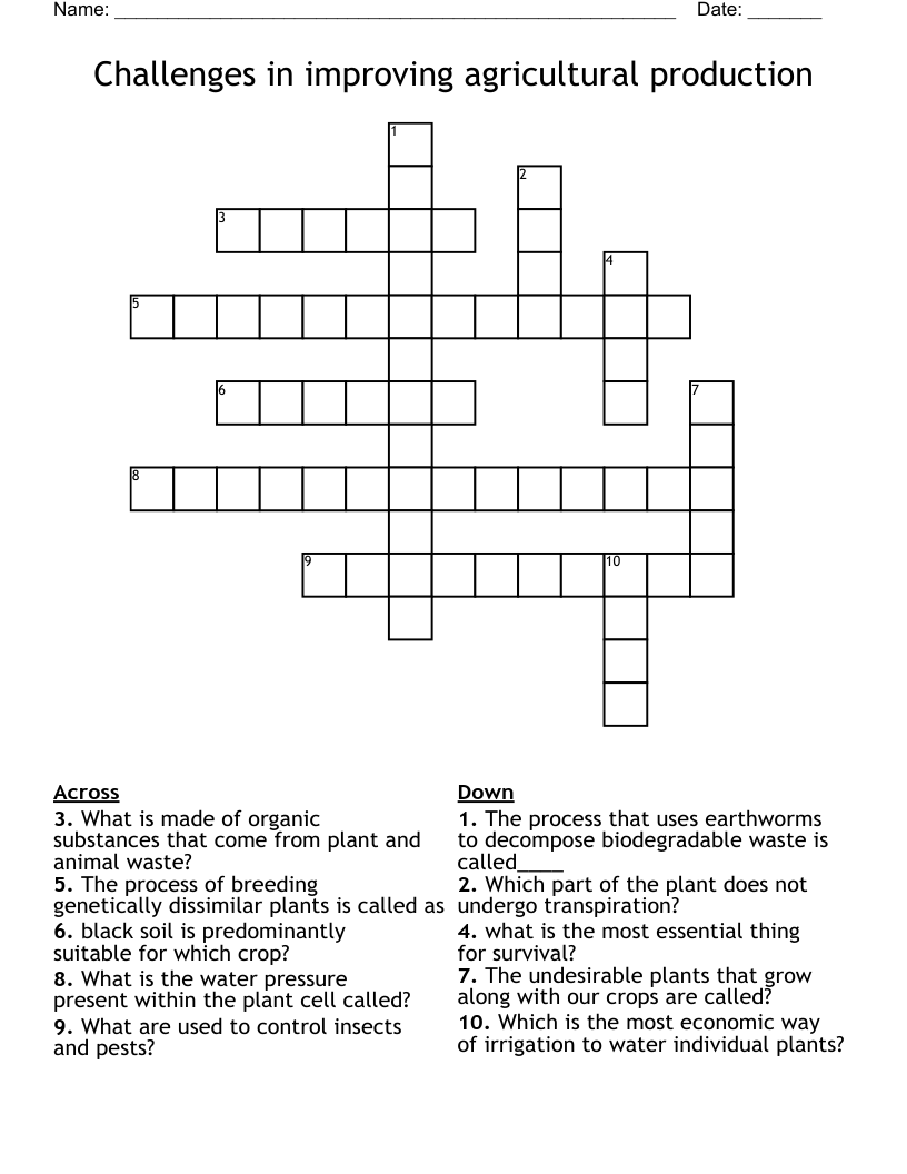 Challenges in improving agricultural production Crossword
