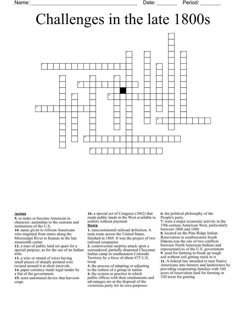 Challenges in the late 1800s Crossword