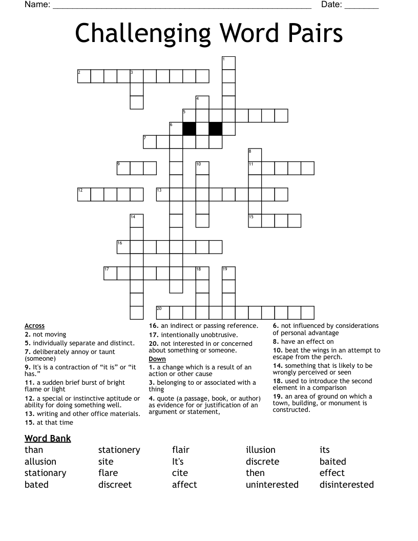 Challenging Word Pairs Crossword