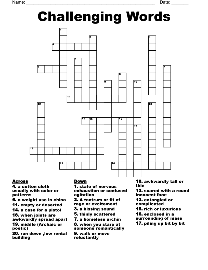Challenging Words Crossword
