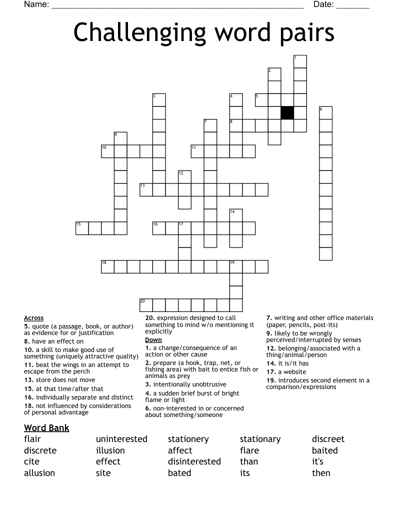 Challenging word pairs Crossword