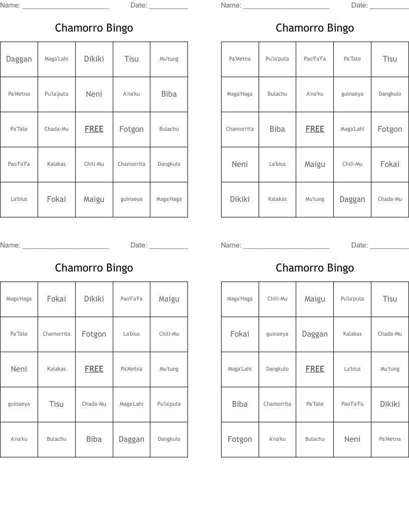 Chamorro Bingo