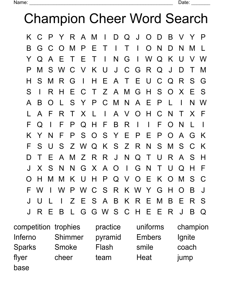 Champion Cheer Word Search