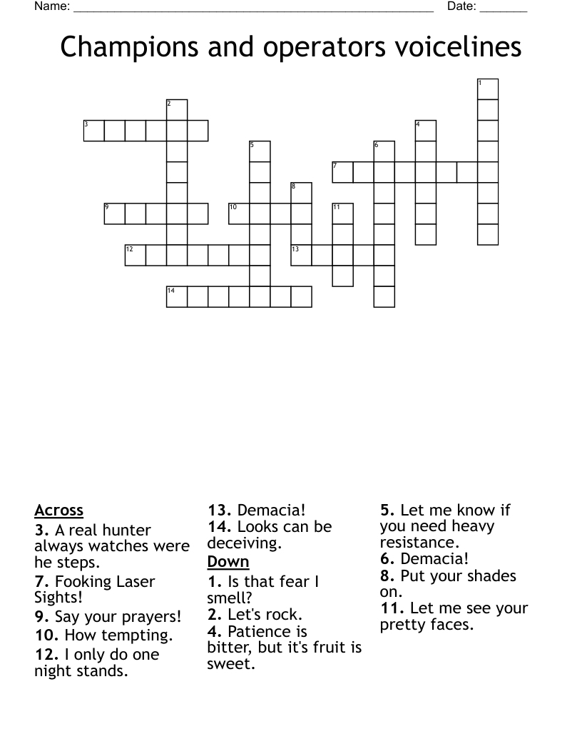 Champions and operators voicelines Crossword
