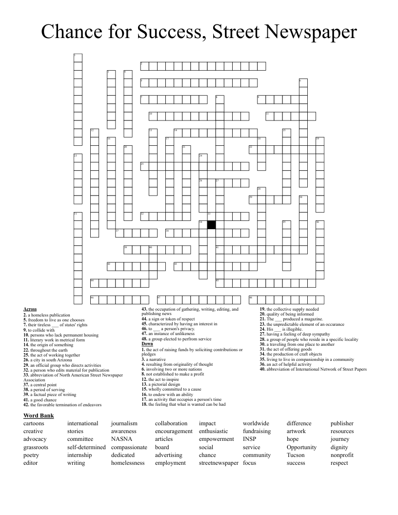 Chance for Success, Street Newspaper Crossword