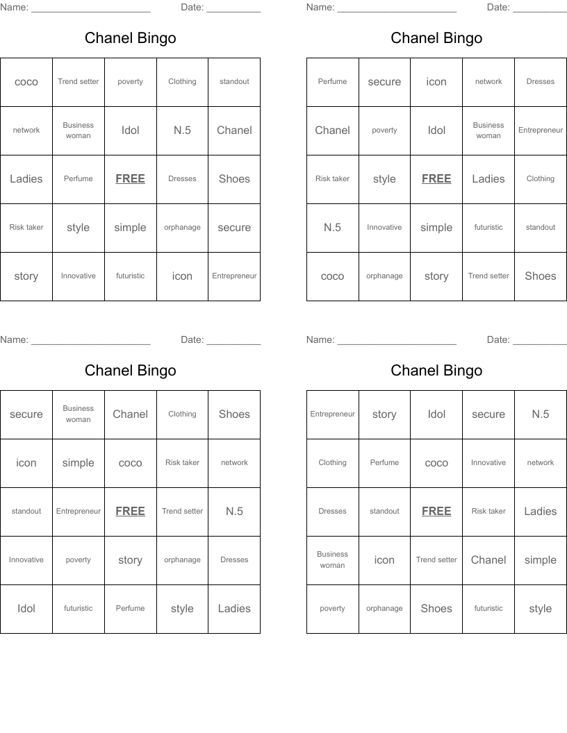 Chanel Bingo 