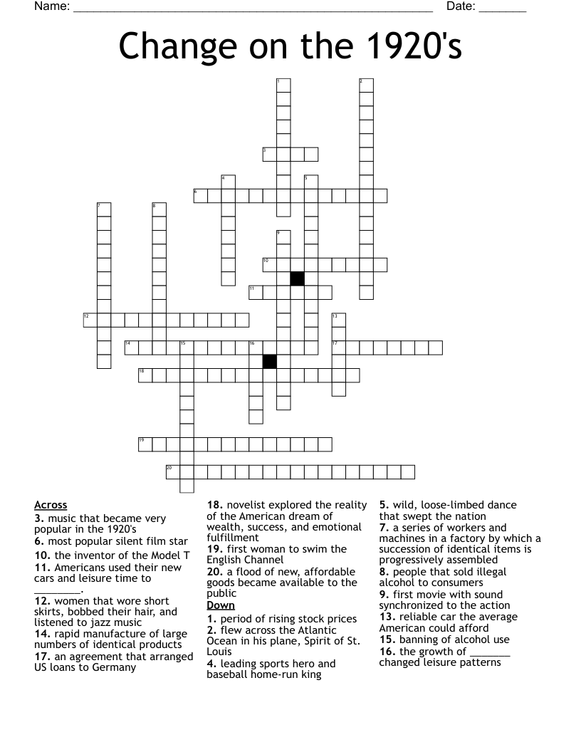 Change on the 1920's Crossword