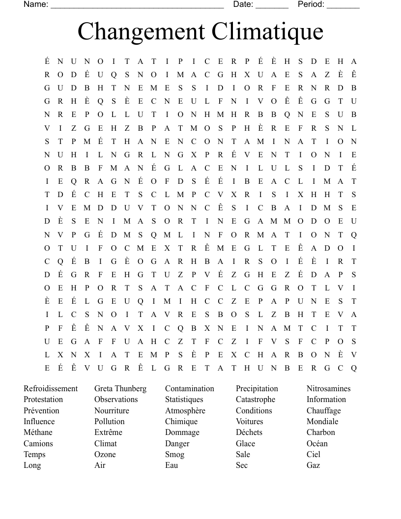 Changement Climatique  Word Search