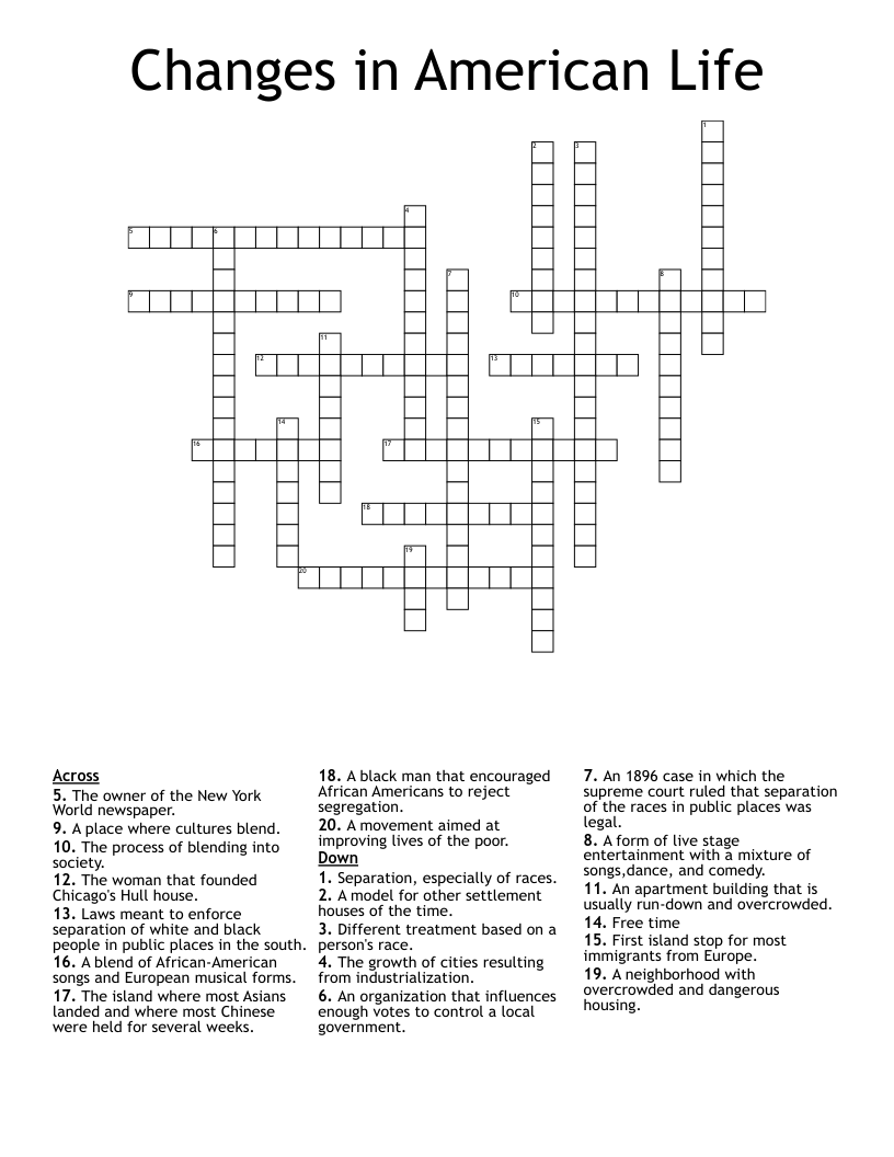 Changes in American Life Crossword