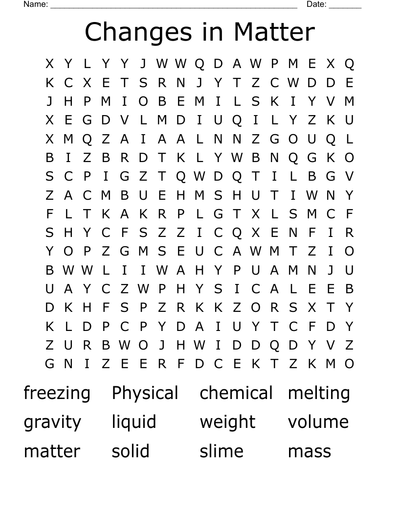 Changes in Matter Word Search