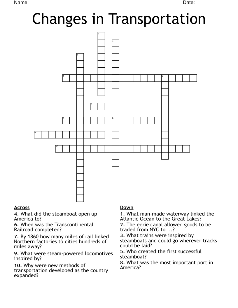 Changes in Transportation Crossword