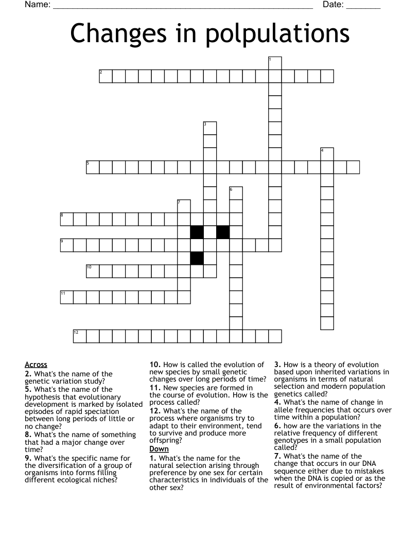 Changes in polpulations Crossword