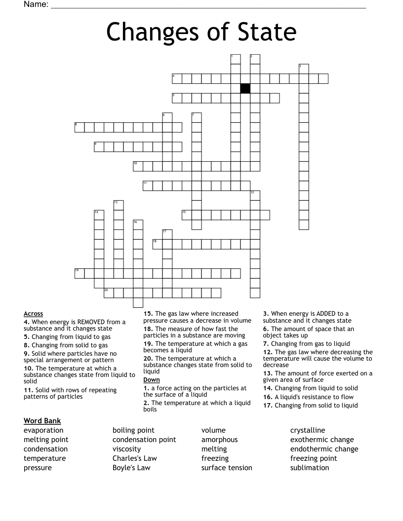 Changes of State Crossword