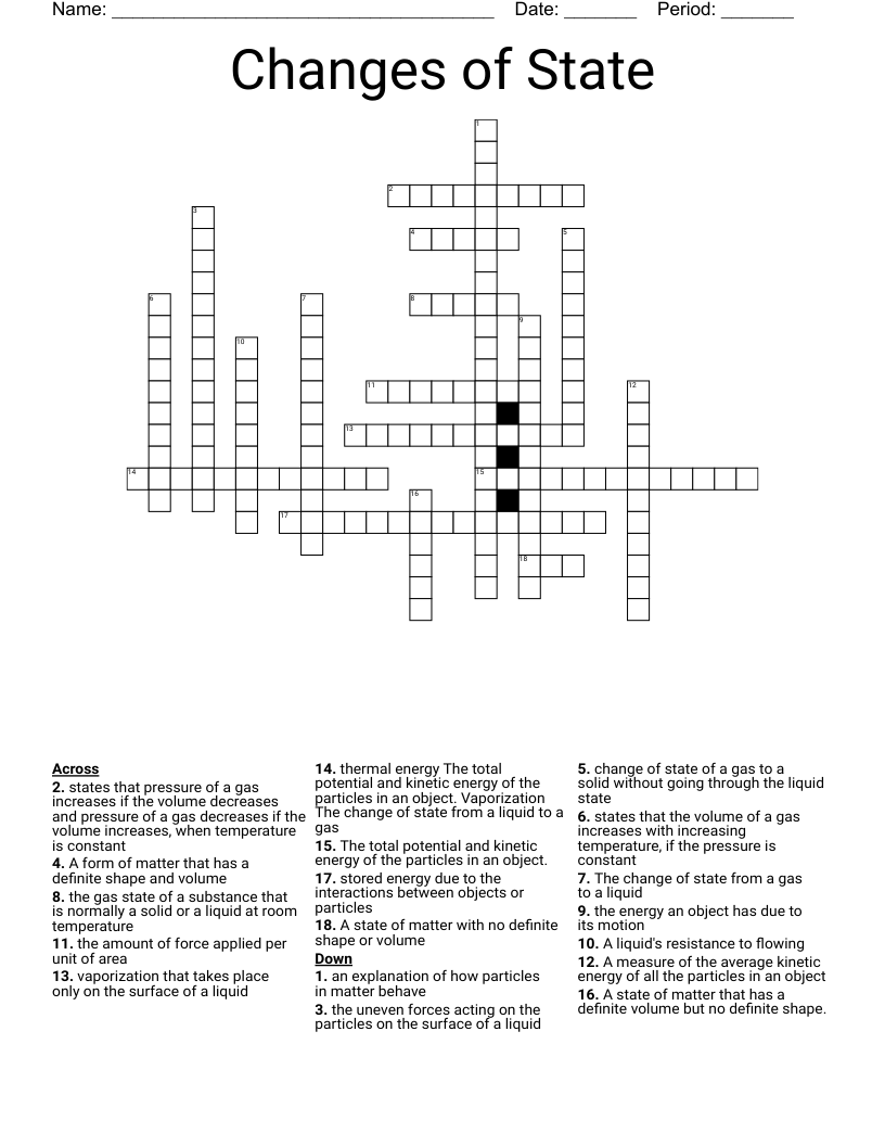 Changes of State Crossword