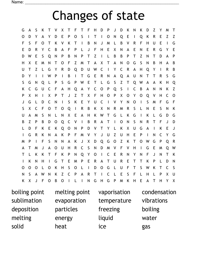 Changes of state Word Search