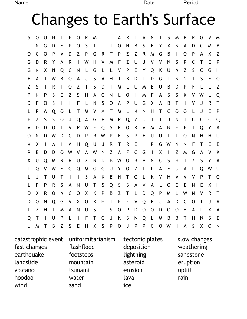 Changes to Earth's Surface Word Search