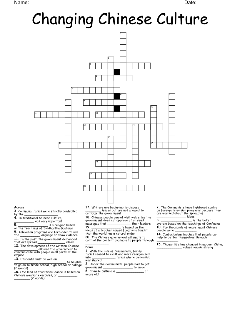 Changing Chinese Culture Crossword