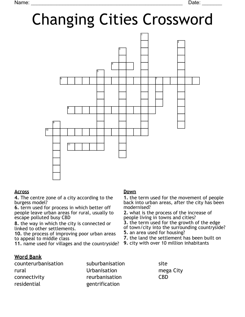 Changing Cities Crossword